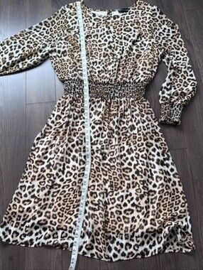 LOVE & LEGEND Leopard Print Smocked Waist Midi Dress Size 1X